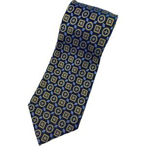 Courage Mens‎ 100% Silk Tie Necktie Geometric Blue Yellow Circles Squares